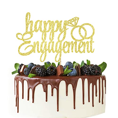 Engaged Cake Topper Gold Glitter Ring