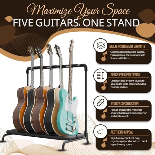 Flexzion Support de 5 guitares – Construction en métal – Support pliable pour 5 guitares avec tube en mousse rembourré pour guitares électriques, acoustiques, classiques et basses - Les Beatles, Paul McCartney, John Lennon, RIngo Starr, George Harrison Flexzion Support de 5 guitares – Construction en métal – Support pliable pour 5 guitares avec tube en mousse rembourré pour guitares électriques, acoustiques, classiques et basses – Image 4