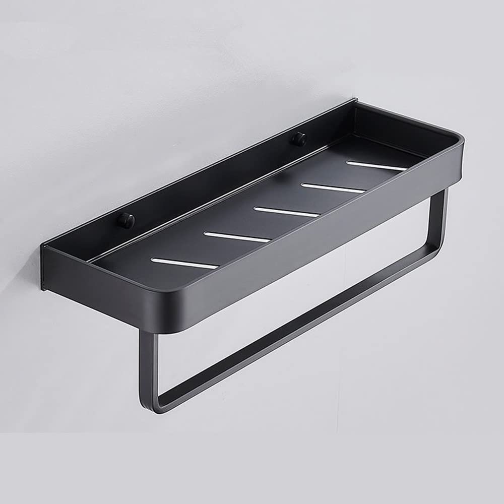 SDGBCXD bathroom shelves, Aluminum Bathroom Shelf with Drainage, Ventilation & Hooks for Shampoo, Gel, Towel, Kitchen Seasoning Bottle Storage(30cm With Bar)