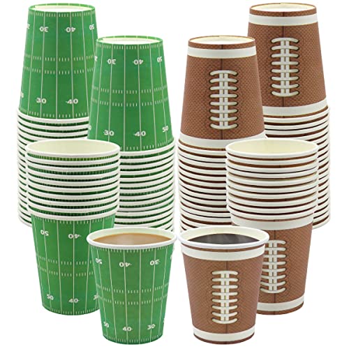 Inspireyee 100 Pack Football Themed Disposable Paper Cups, 9 Oz Sports Themed Party Supplies - Perfect For Gameday Or Sporting Events, Family Dinners & Birthday Party (A) #TOP5
