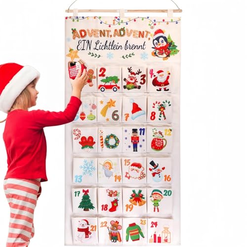 MHwan Calendario Adviento para Rellenar, Lindo estampado Calendario de Adviento para Rellenar, Tela de Lona Engrosada Duradera, Alta artesanía, Reutilizable, Lavable en la lavadora