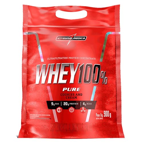 Integralmédica - Whey Protein Concentrado Cookies and Cream 100% Pure - 21g de Proteína por Scoop, Suplementação Alimentar Pós-Treino, Fórmula Enriquecida com BCAAs - Pouch 900g