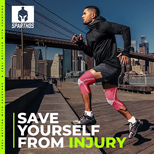Image of Sparthos Knee Brace for Men, Knee Compression Sleeve for Women - Pink-XL | Knee Pain Relief, Arthritis, Meniscus Tear, ACL, Bursitis, Running, Working Out, Thin, Soft Elastic Support, Pair of 2