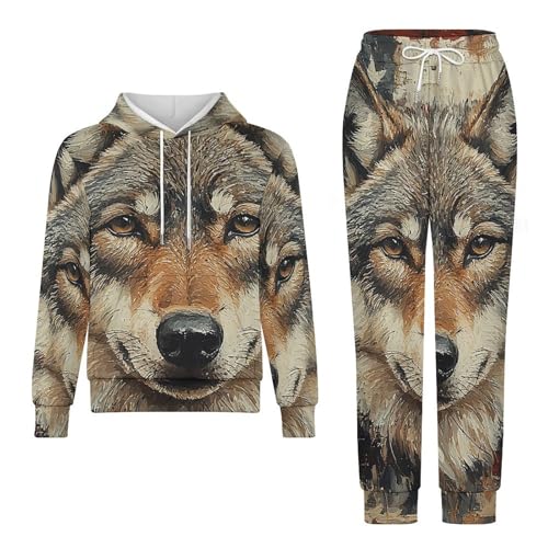 Boys' Girl's Sweatshirt Set 2 Piece Pullover Hoodie Jogger Sweatpants Pants, Wolf Hunting USA Flag4