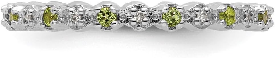 925 Sterling Silver Polished Prong set Stackable Peridot and Diamond Ring Stackable Ring for Women - Image 5