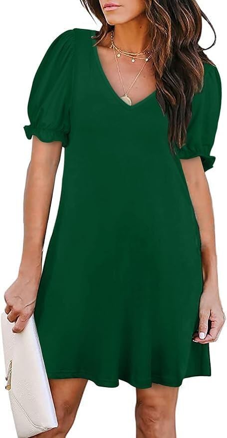Women's Casual Dresses Short Sleeve V-Neck Dress with Pockets