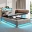 Letto Singolo 90x200 con LED e 2 Cassetti, Letto Imbottito in Lino ...