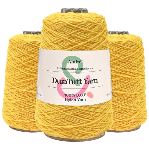 Image of And-et DuraTuft Yarn 45 Vibrant Colors Tufting Nylon Yarn Pack - Ideal for Crochet, Craft Projects - 100% B.C.F- 3 Cones x 1.66lbs(640yard) - Perfect for Rug Weaving and Knitting (12 Amber Yellow)