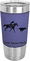 Vista 20 de LaserGram Vaso aislado al vacío de 20 onzas, Cowgirl Roping a Calf, grabado personalizado incluido (piel sintética, gris)