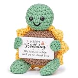 CheriGift Geburtstagsgeschenk für Frauen Männer, Gute Besserung Geschenke, Handgemachte Positive Sonnenblumenschildkröte, Mutmacher Pocket Hug Figuren Geschenk für Freundin Frau Mama