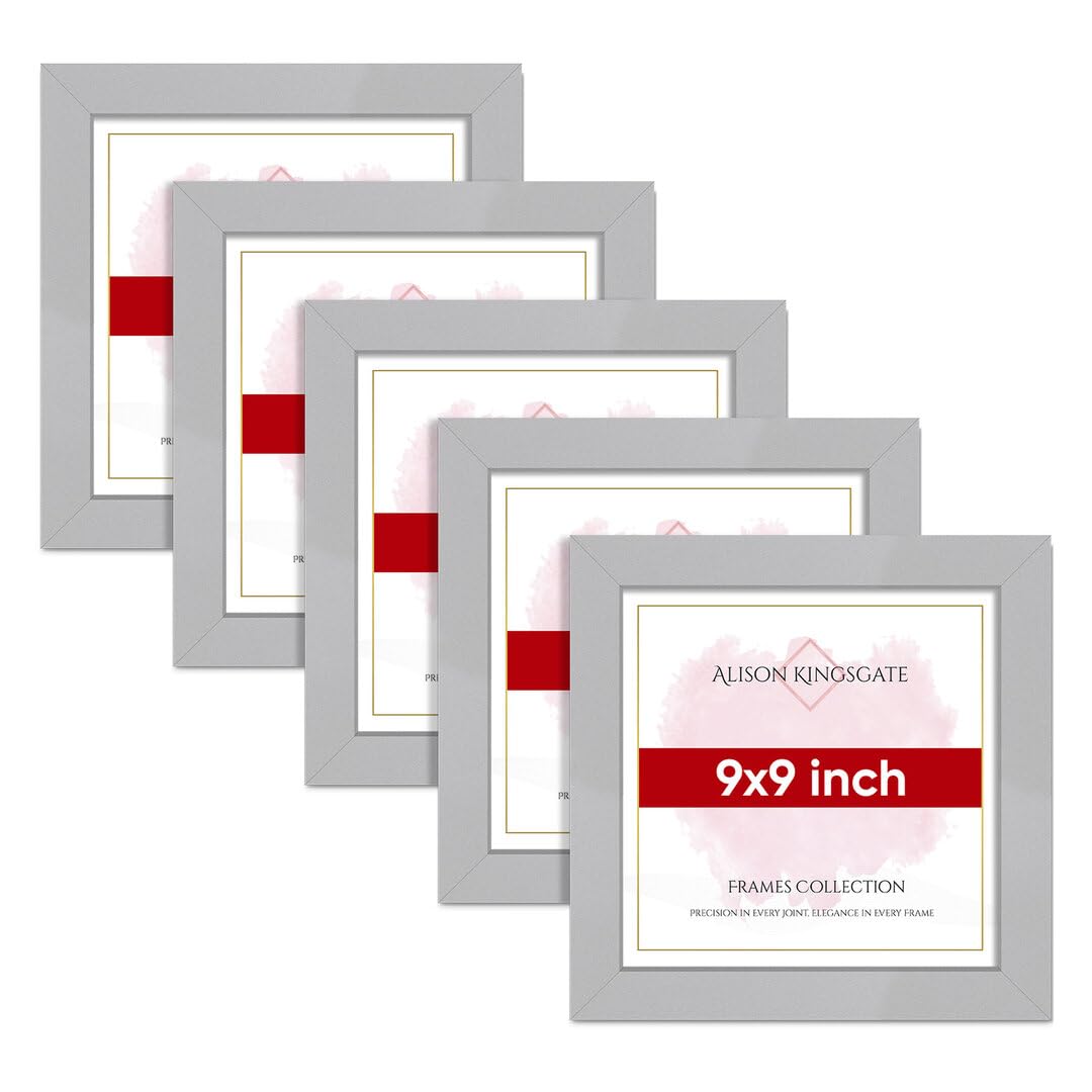 Alison Kingsgate Modern 9X9 SILVER Photo Frame Pack of 5-Engineered Wood Picture Frames with Shatterproof Perspex - Ideal for Artwork-Wall Mount or Tabletop - Multiple Sizes & Colours Available — image 1