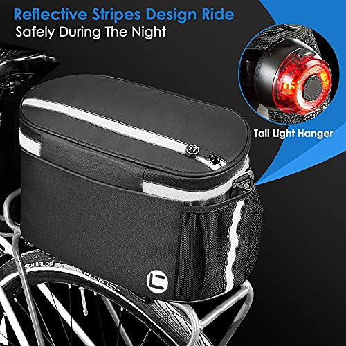 Image of WOTOW Bike Insulated Rack Bag, 10 L Large Capacity Bicycle Trunk Cooler Bag with Double Zipper Side Pocket Reflective Strap, Water Resistant Bike Panniers Bag for Outdoor Traveling Commuter