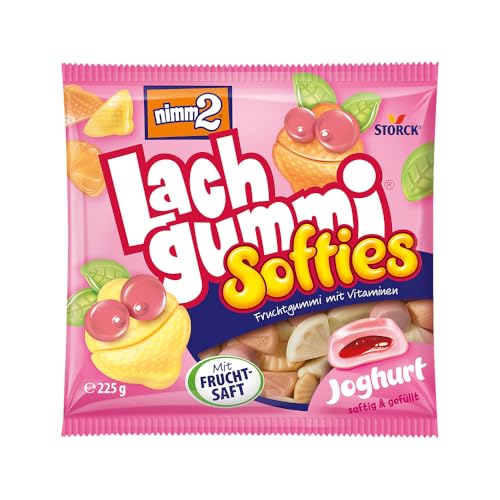 nimm2 Lachgummi Softies Joghurt – 1 x 225 g – Gefülltes Fruchtgummi mit Fruchtsaft, Vitaminen und Joghurt – Süßigkeit in sechs Geschmacksrichtungen
