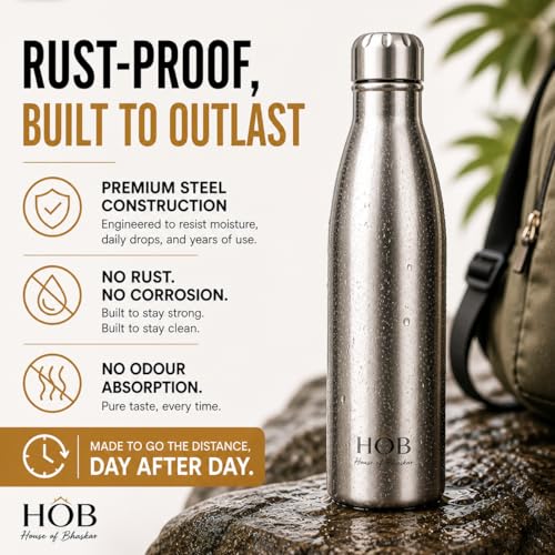 Image of HOB Stainless Steel Water Bottle 1 Litre | Flip Lid Sipper | Leak Proof | BPA Free | Rust Proof | For School, Gym, Office, Travel | Water Bottle for Kids & Adults | 1000ml |