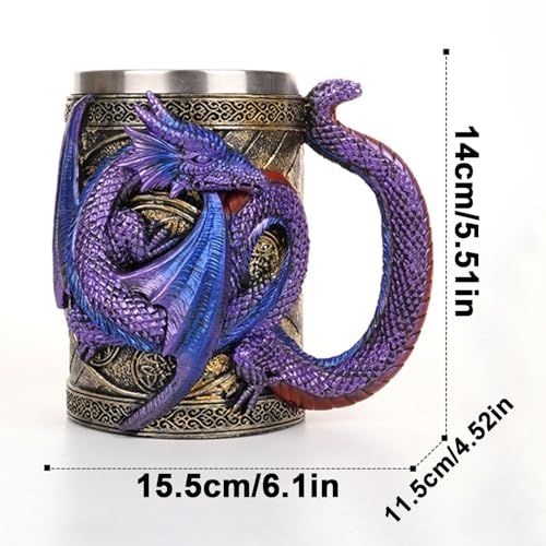 Taza dragón medieval de acero inoxidable de 568ml para cerveza y café 5