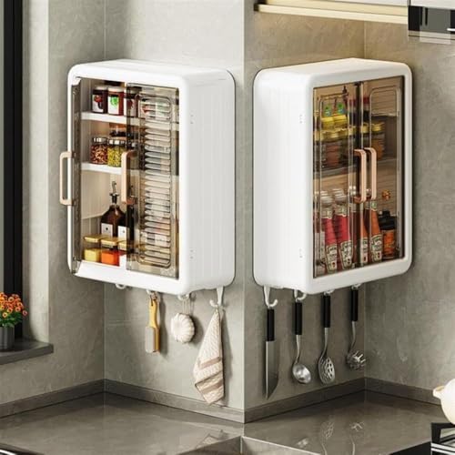 Image of Bathroom Organiser Without Drill Plastic Wall Mounted Storage Cabinet for Kitchen and Bathroom Organizer with Magic Stickers Adjustable Shelves & Door| Organiser for, Essentials, Makeup(1pc)