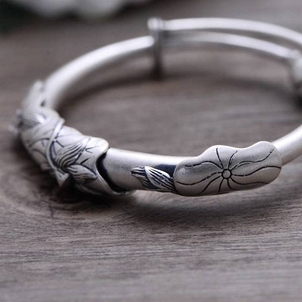 Bracciale in argento, bracciale rigido alla moda, braccialetto in argento S999 gioielli con carpa smerigliata invecchiata, figura in rilievo, braccialetti femminili, i braccialetti possono essere rega