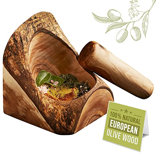 CRYSTALIA Olive Wood Mortar and Pestle Set