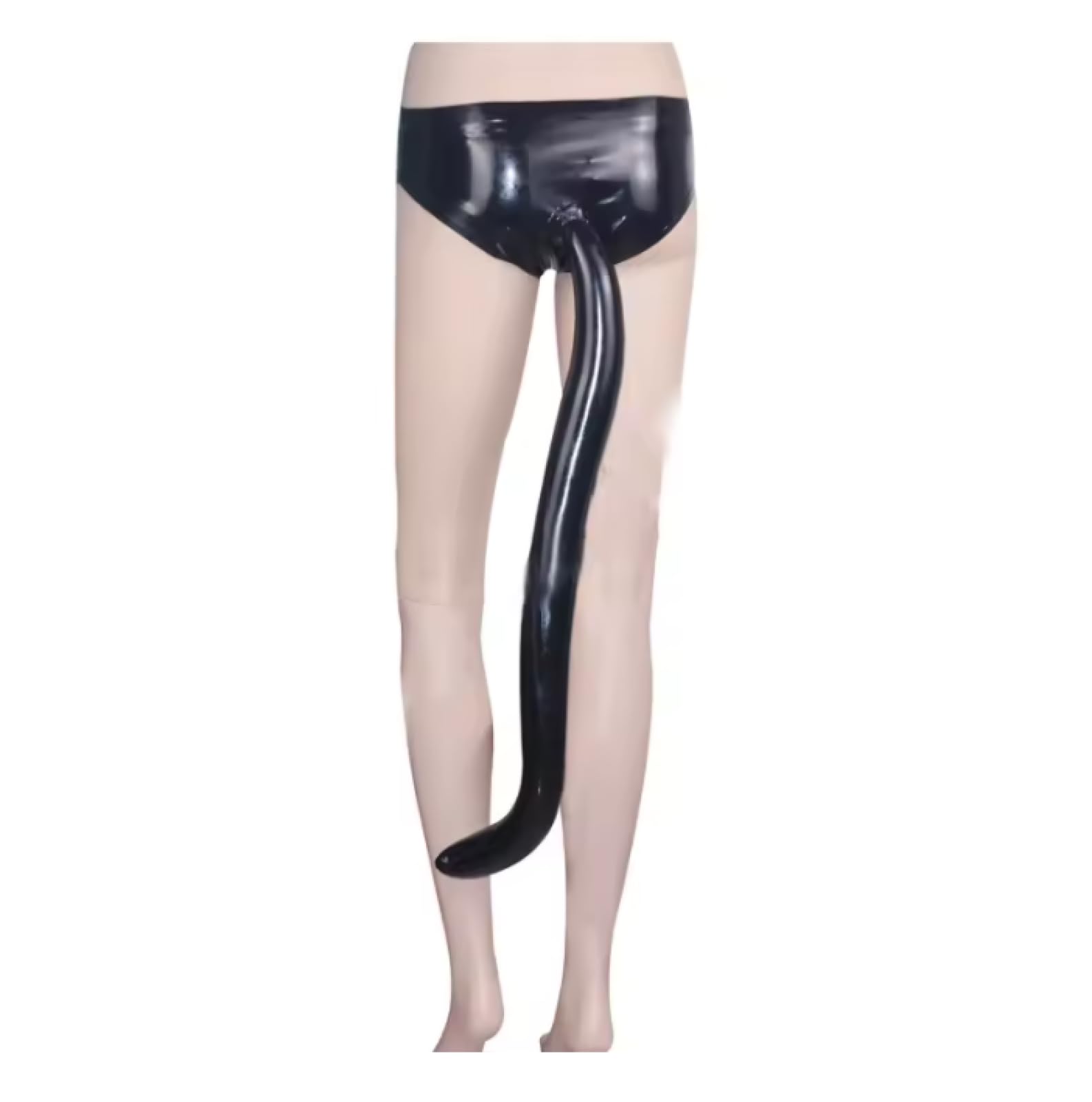 Schwarze Damen-Unterwäsche, 100 % echtes Latex, Unterhose mit aufblasbaren langen Rohrkolben-Dekorationen
