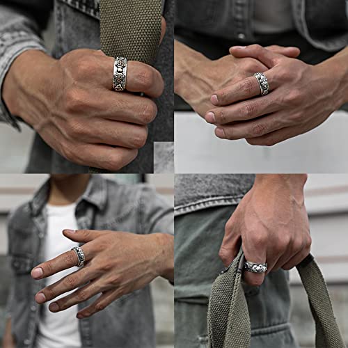 Kucheed Feng Shui Pixiu Mantra Ring, Silver Buddhist Good Luck Finger Rings,Mani Amulet Mantra Jewelry,Double Protection Wealth Love Health Band,Vintage Open Adjustable Rings Gifts For Men Women (C) #TOP2