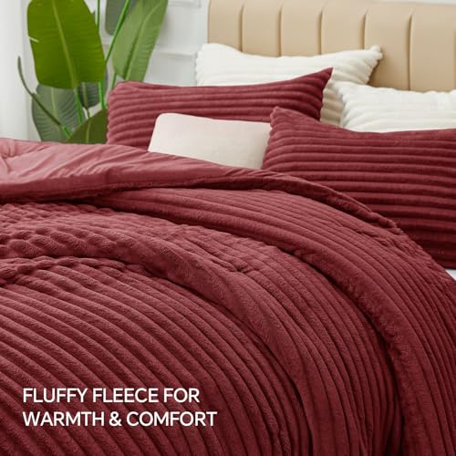 Image of BEDELITE Fleece Twin Comforter Set -Super Soft & Warm Fluffy Burgundy Bedding, Luxury Fuzzy Heavy Bed Set for All Season with 1 Pillow case