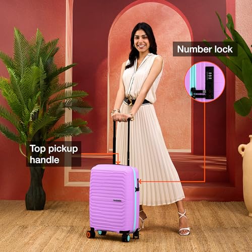 Image of Nasher Miles Cairo Hard-Sided Polypropylene Cabin Luggage 20 inch | 55cm | 8 Wheels Small Trolley Bag for Travel | Suitcase (Purple & Blue)