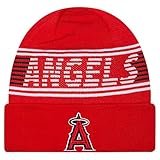 New Era Unisex-Adult MLB Authentic Collection Primary Logo Wordmark Cuffed Beanie Cold Weather Knit Hat (Los Angeles Angels - Red)