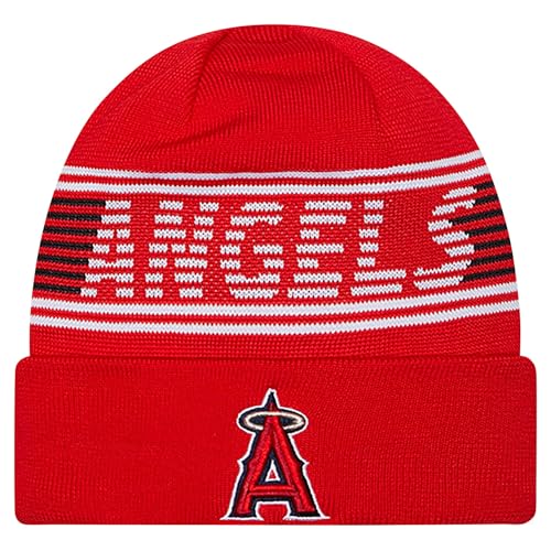 New Era Unisex-Adult MLB Authentic Collection Primary Logo Wordmark Cuffed Beanie Cold Weather Knit Hat (Los Angeles Angels - Red)