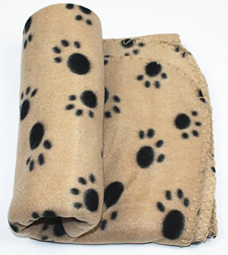 Fleece Pet Soft Blanket Paw Print 27 x 23 inch Lovely Puppy Dog Cat Cozy Mat Animal Bed Cover Pad Throw (Beige with Black Paw)