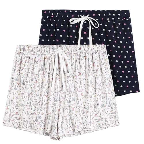 Image of 2 Pack Pajama Shorts for Women Cotton Sleep Shorts Casual Lounge Pants Drawstring Pj Bottoms