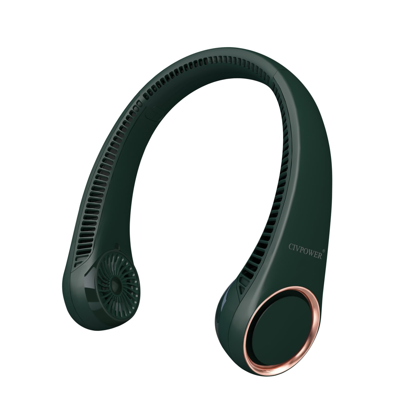 Photo 1 of CIVPOWER Neck Fan: Portable Personal Neck Cooling Rechargeable Bladeless Fan - Hands Free 3 Speed 4000 mAh Battery USB Operated Wearable Headphone Design - Gift for Men Women Outdoor (Dark Green)