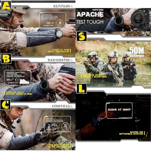 Image of NORTH EDGE Men's Outdoor Sport Altimeter Barometer Compass Digital Military Watch: Apache, Black