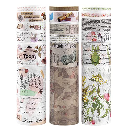 Lychii 18 Rollos Washi Tape Set, Vintage Decorativas Cinta Adhesiva para Scrapbooking, Manualidades, Marcos de Fotos, Bullet Journal y Decorar Regalos Cover