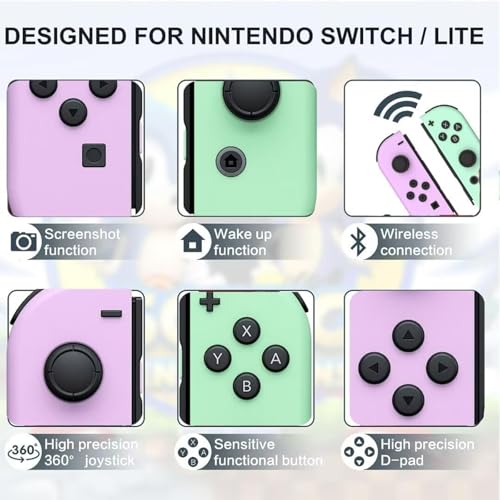 Image of CIMENNTU Switch Controller for Nintendo Switch Controller, Switch Controller Replacement Accessories with Double Vibration /Wake-Up /Motion Control /Screenshot（Purple&Green）