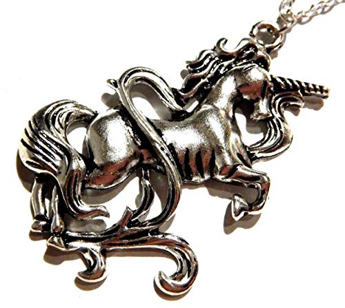 Medieval Unicorn Pendant Necklace silvertone 18