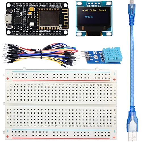 DAOKAI ESP8266 Starter Kit ESP8266 WiFi-Entwicklungsmodul + 0,96 Zoll Display + Temperatur- und Feuchtigkeits Sensormodul + Breadboard + Schaltdraht + USB-Kabel, Elektronik-Kit Cover