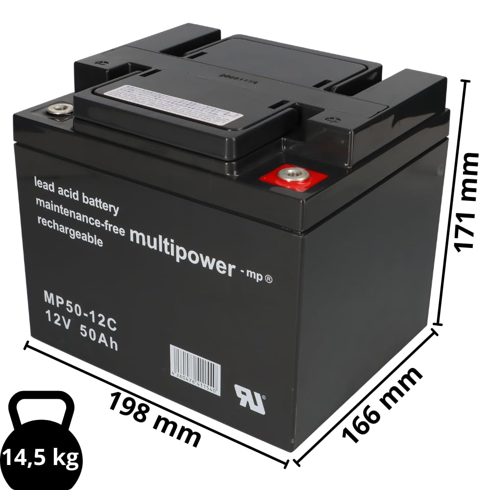 Uumlr - Batería de plomo (2 unidades, 12 V, 50 Ah, compatible con silla de ruedas de 24 V, para personas mayores)