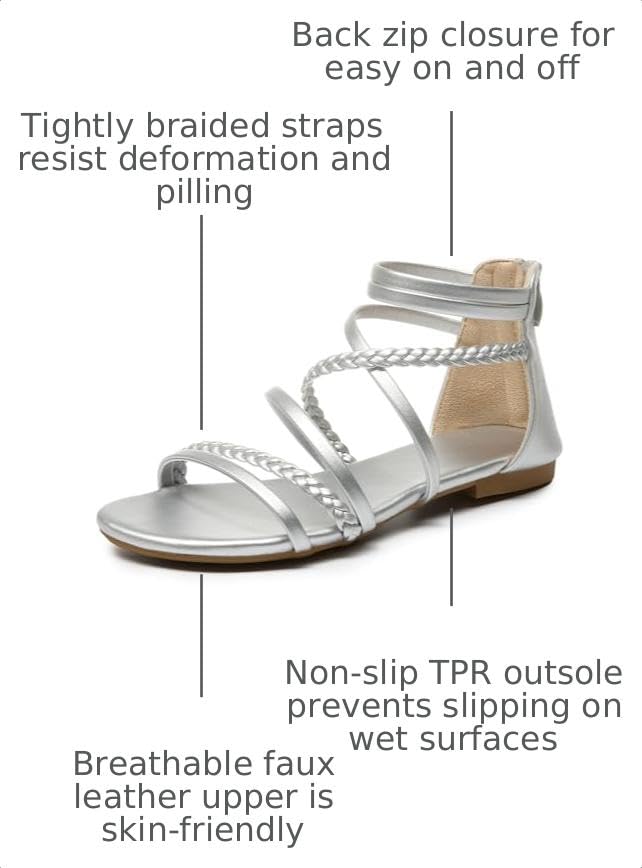 Image of youngshow Women's Braided Strappy Sandals - Open Toe Dressy Gladiator Flat Sandals with Back Zipper, Casual Summer Beach Shoes