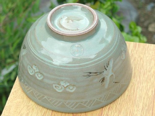 茶碗、青磁、雲鶴の図、陶詩窯、ふか13番 茶碗、青磁、雲鶴の図、陶詩窯、ふか13番