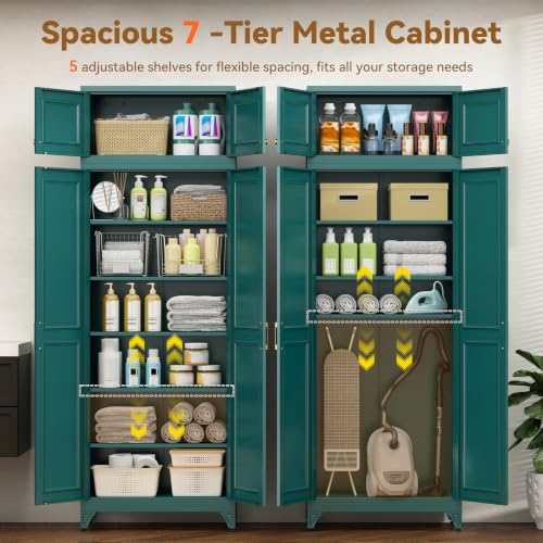 Image of Polup 90 inch Pantry Cabinet, Tall Metal Storage Cabinet with Doors and Shelves