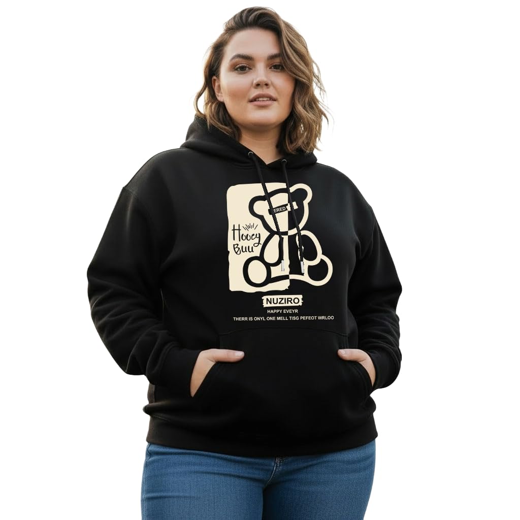 Women's Cotton Fleece Black Full Sleeve Graphic Printed Plus Size Hooded Sweatshirt | 2XL, 3XL, 4XL, 5XL Hoodies for Womens Winter Wear | 775-image-12