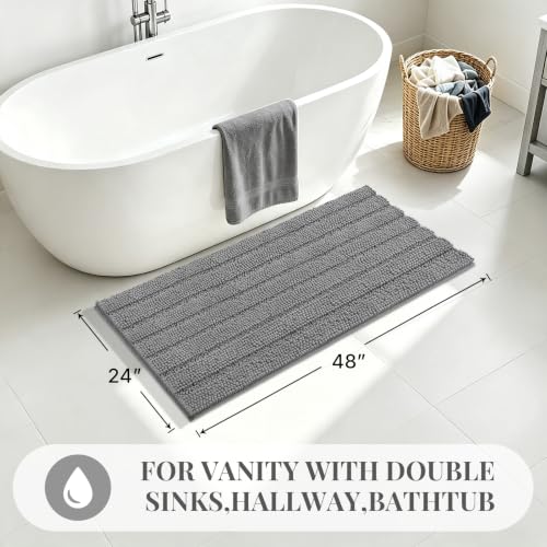 Bcoimo Bath Rug Mat,48x24 Chenille Non Slip Gray Long Bathroom Runner Rugs by Bcoimo - Used condition - Image 3
