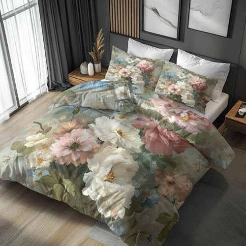 Generisch Bettwäsche Pfingstrosen 3tlg, Deckenbezug 200x220, 2 Kissenbezug...