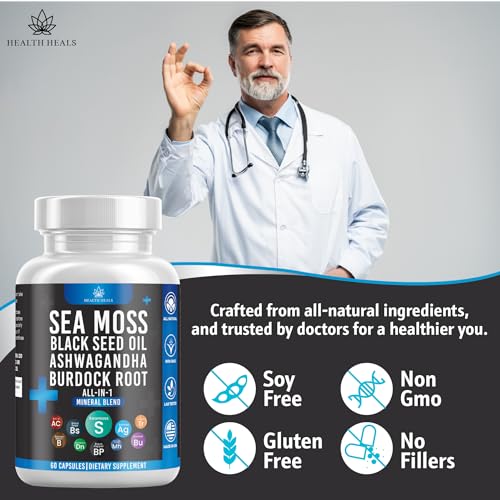 Health Heals Sea Moss Black Seed Oil Ashwagandha Bladderwrack Burdock - 120 Count - Thumbnail 6