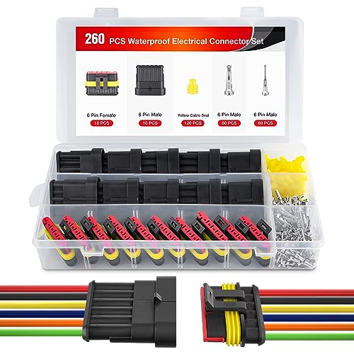 Image of Nilight 260PCS 6 Pin Electrical Connector Plug with Male Female Terminals | Wire Waterproof Connectors 6 Way Automotive Connect Set for Car Truck Motorcycle Marine Boat 10 Sets