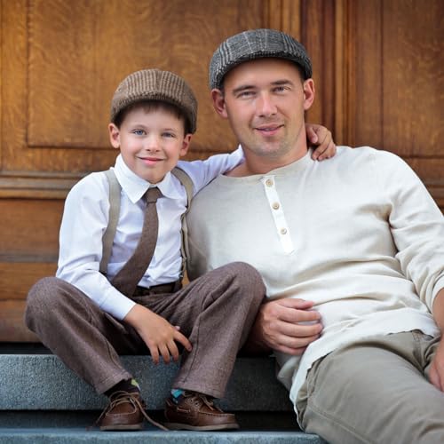 Image of Newcotte Newsboy Cap for Men Classic Herringbone Tweed Flat Cap Irish Beret Hat for Cabbie Driving Hunting