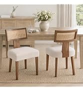 chairus 2PCS Chaises Salle à Manger, Chaise Bois, Dossier Rotin, Beige | Pieds en Bois, Tissu de ...
