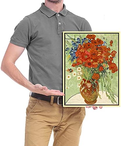 Wieco Art Gold Framed Red Poppies and Daisies Canvas Print of Van Gogh Classic Flowers Artwork Pictures on Canvas Wall Art for Home Office Decorations VAN-0025-3040UK-GF