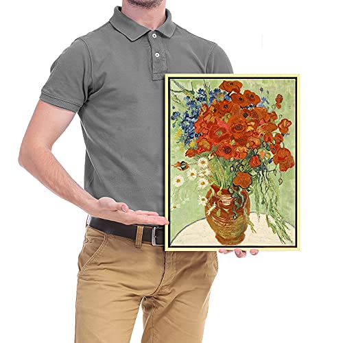 Wieco Art Framed Wall Art Canvas Prints Of Red Poppies And Daisies Canvas Prints Wall Art Of Van Gogh Paintings Reproduction Abstract Artwork For Wall Decor Golden Frame #TOP4