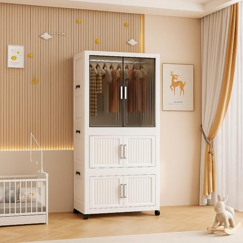 Image of SNKR Essentials Plastic Cupboard for Storage- 2 Tier Stackable Plastic Storage Drawer Bins with Lid, Almirah for Clothes, Foldable Collapsible Wardrobe for Storage Cabinet (White, 2-Layer)